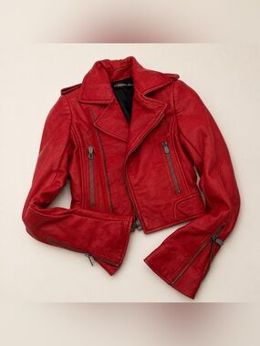 Balenciaga Red Leather Moto Jacket Nicolas Ghesquière Era 2010 NWT FR34 Rare